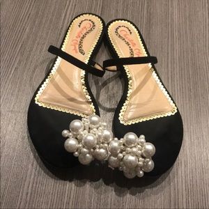 Charlotte Olympia sandals, pearl detail, US size 7
